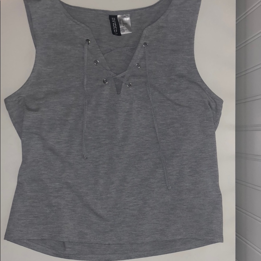 Grey lace up tank